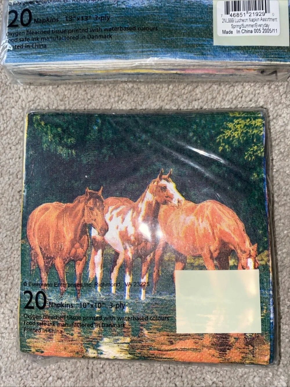 VTG Evergreen Horses Equestrian Cocktail & Luncheon‎ Napkins Set New Deadstock